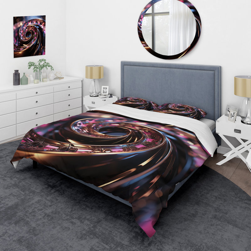Ensemble de housse de couette rose dégradé or noir spirale - spirales abstraites