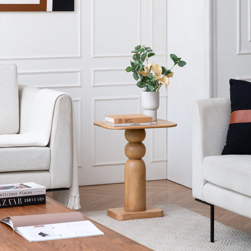 Arquita Solid Wood Pedestal End Table, Blonde Natural