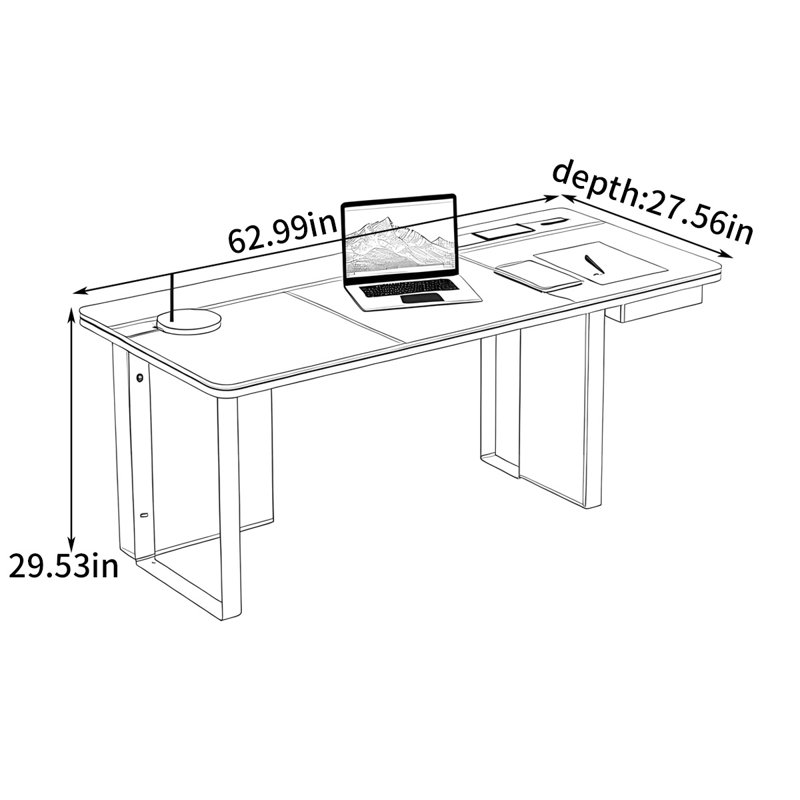 Modern minimalist luxury writing desk, 29.53" H x 62.99" W x 27.56" D