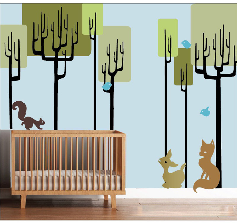 Décalcomanie murale forêt d’amis tree, H 66 po x l 81 po x P 0,01 po, Noir / vert