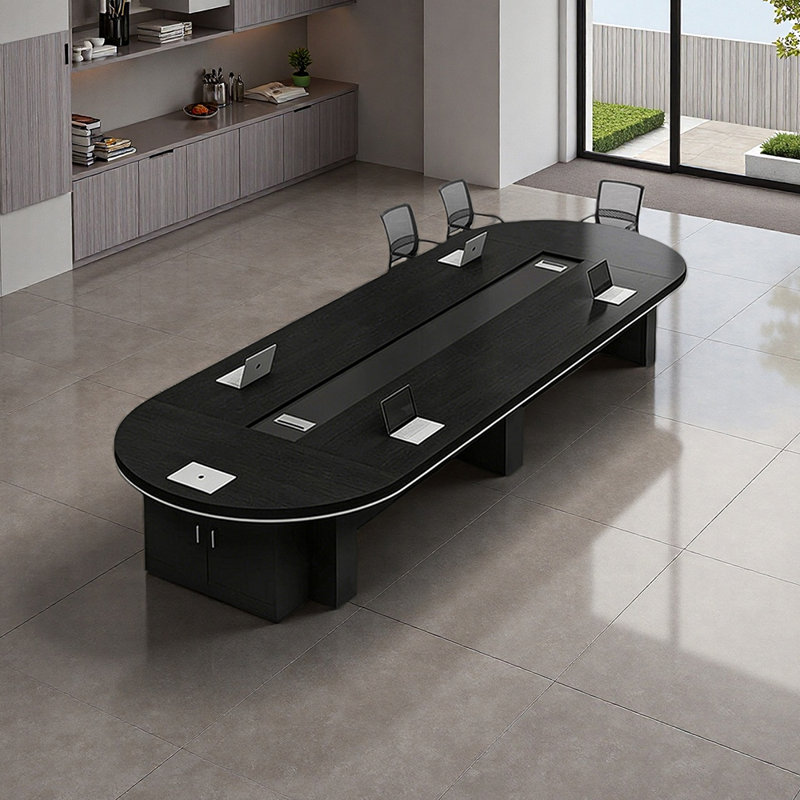 Table de conférence de luxe moderne avec rangement, Noir, H 29,52 po x L 236,22 po x l 59,05 po