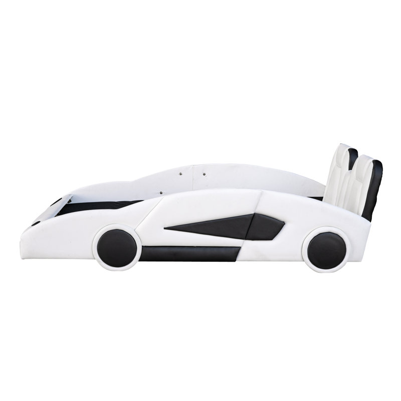 Lit de voiture de course simple avec roulettes, blanc et attrayant espace de couchage fonctionnel en forme de voiture