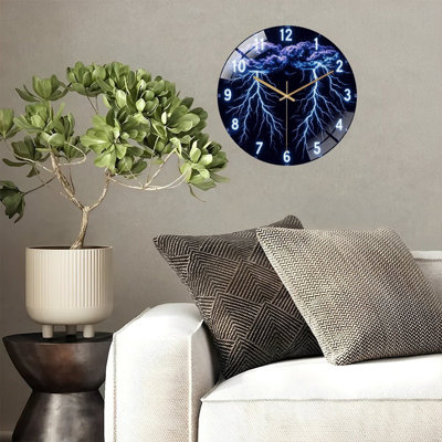 Lightning Storm Clock Face Art - 12'' Modern Glass Wall Clock