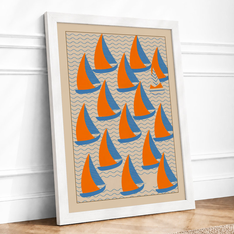 Sailboat Pattern Coastal - Framed Print, A4 - 29.7 x 21.0 cm, White