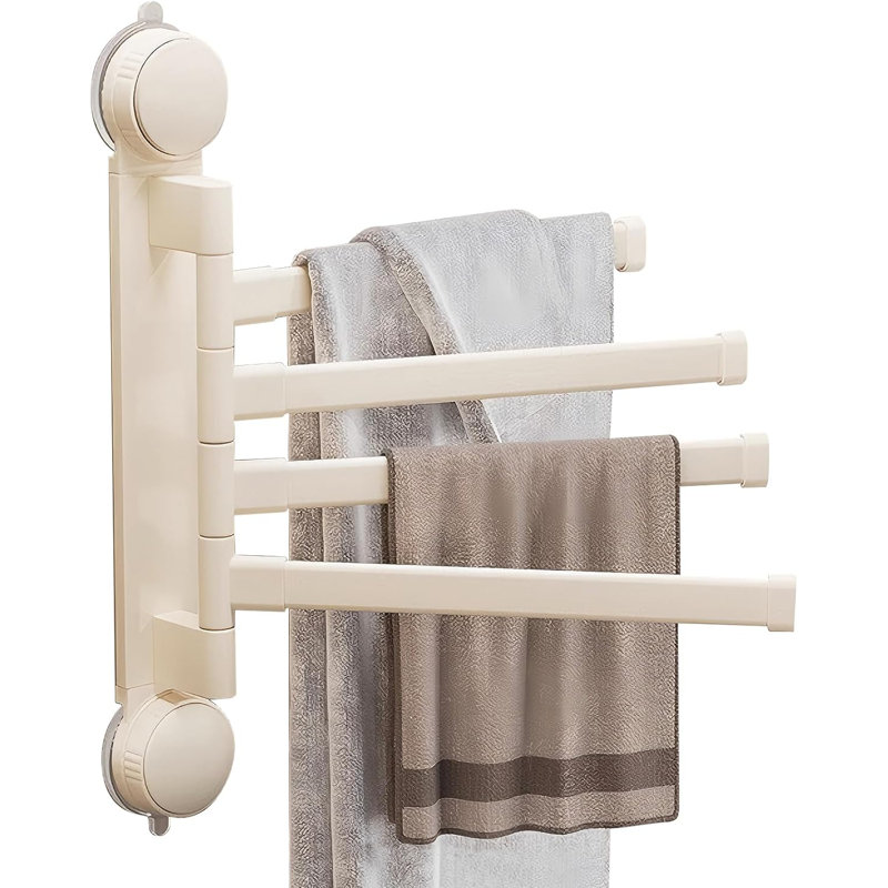 Porte-serviettes à ventouse peu encombrant, porte-serviettes pivotant mural sans perçage à 4 bras, organisateur de cuisine en acier inoxydable antirouille