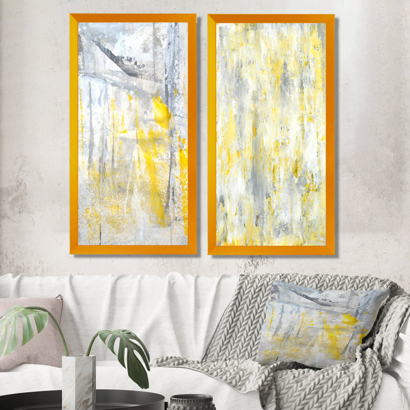 «Gray and Yellow Merging Abstract», ensemble de 2 reproductions sur toile, H 40 po x l 40 po x P 1 po, Cadre photo doré
