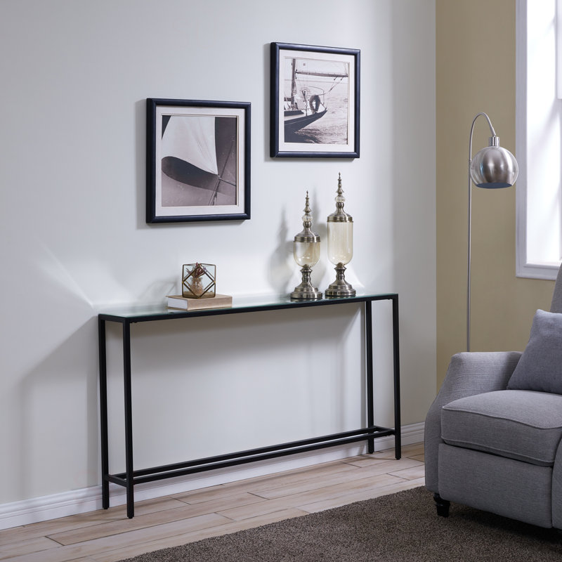 Console étroite Darrin avec plateau en miroir, Gris
