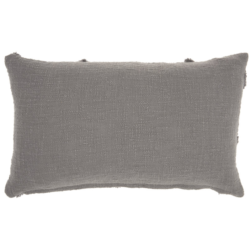 Gray Cotton Abstract Shaggy Detail Lumbar Pillow 14 x 24 in.