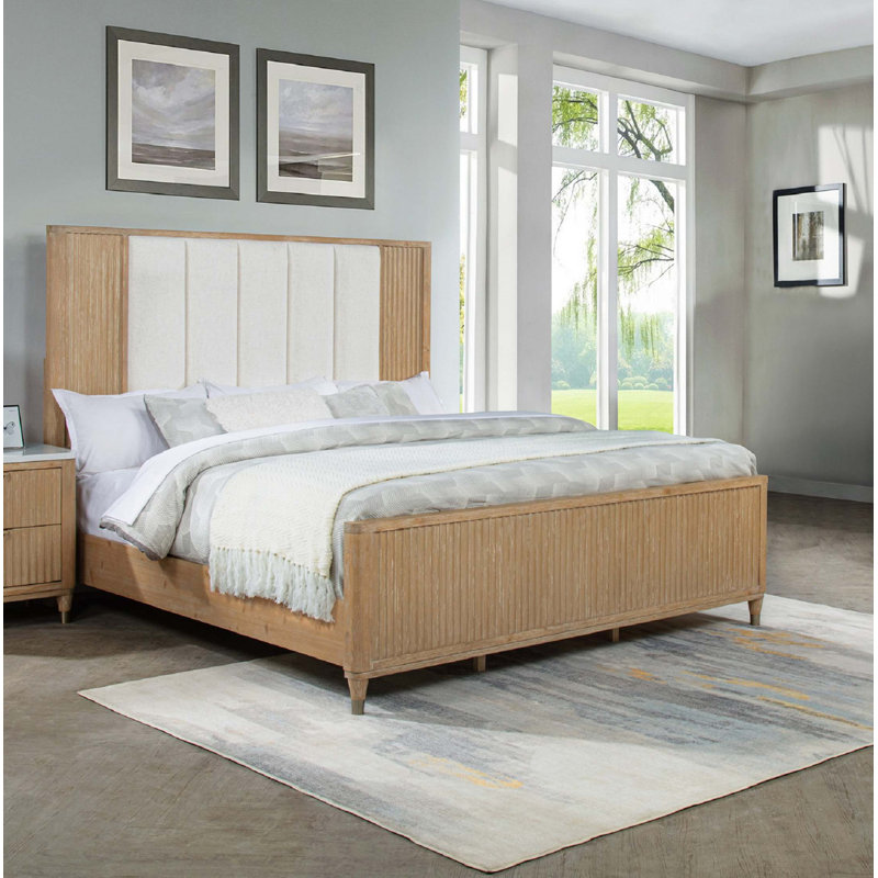 Élégante tête de lit à panneau haute texturée avec lignes épurées et lignes épurées pour grand lit 1pc, Naturel / Blanc