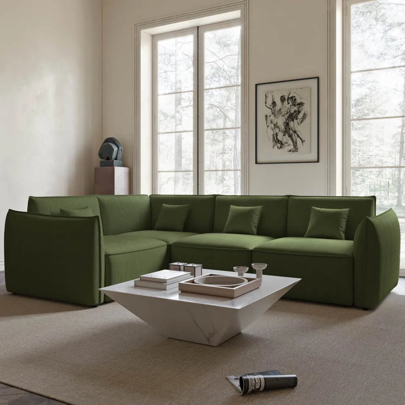 Grand canapé modulaire en L 108,27 po, Vert