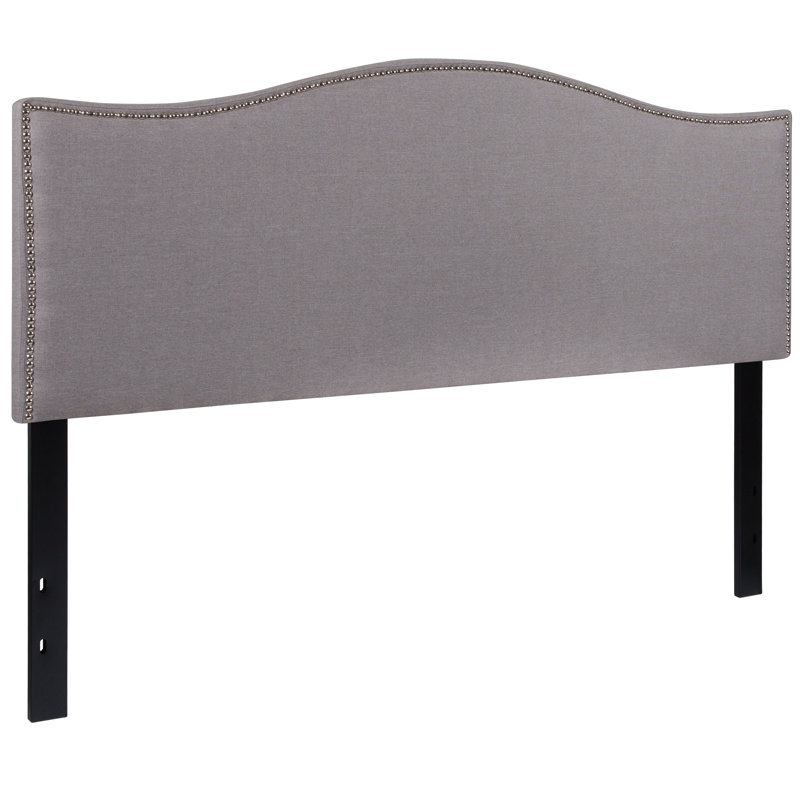 Fitzsimmons Arched Upholstered Headboard with Accent Nail Trim, Light Gray, Queen