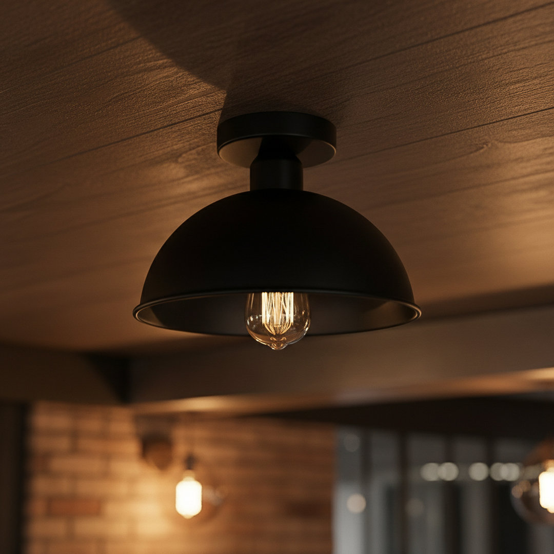 Industrial-Semi Flush Mount Vintage Ceiling Light Metal 21cm Dome Lampshade Pendant Light for Farmhouse Porch Kitchen Bathroom