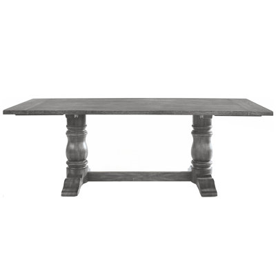 Table rectangulaire à tréteaux avec piédestal double tourné, gris vieilli