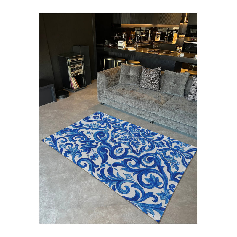Tapis bleu Mosso, 4 pi 11 po x 7 pi 7 po