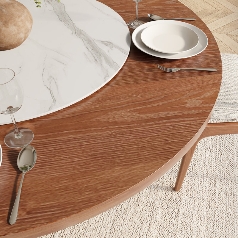 Table de salle à manger ronde en bois massif de style Mid-Century avec paresseux amovible en pierre Susan Jaivyn