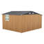 Abri de jardin jaune en métal de 3 x 3,6 m (10 x 12 pi) pour usage extérieur, avec double compartiment de rangement pour outils et tondeuse, portes coulissantes fluides, fenêtres à quatre carreaux, résistant aux intempéries.