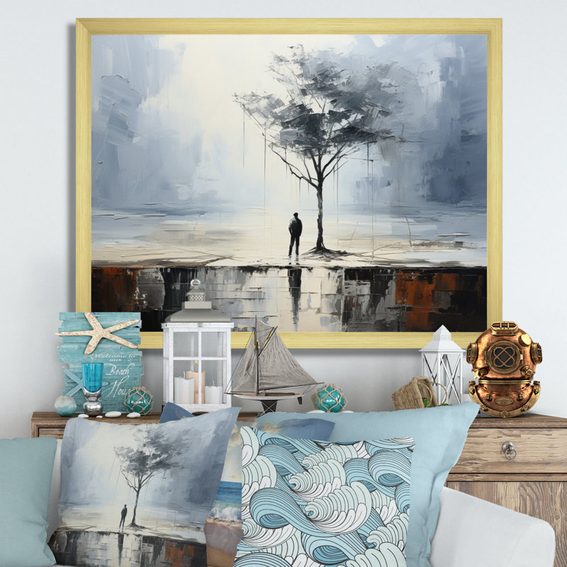 " Coastal Minimalism Solitude I ", Gold Picture Framed, 24" H x 32" W x 1" D