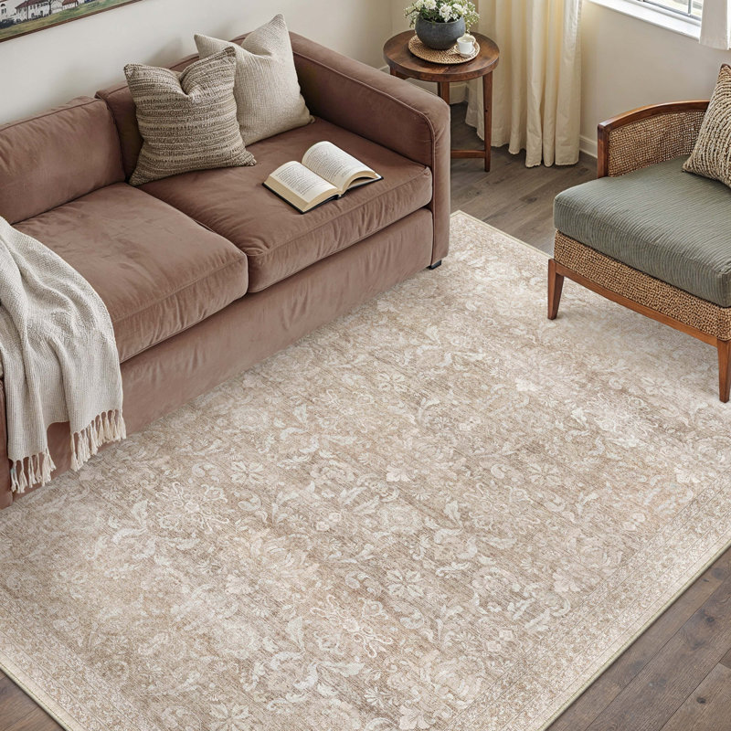 Ruby Machine Washable Vintage Area Rug With Non-Slip Backing, Rectangle 5' x 7'
