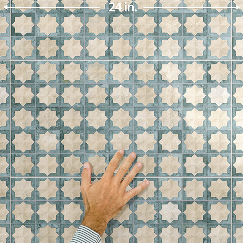 Tetuan Astre 12" x 22" Porcelain Moroccan Wall Tile, Beige/Blue