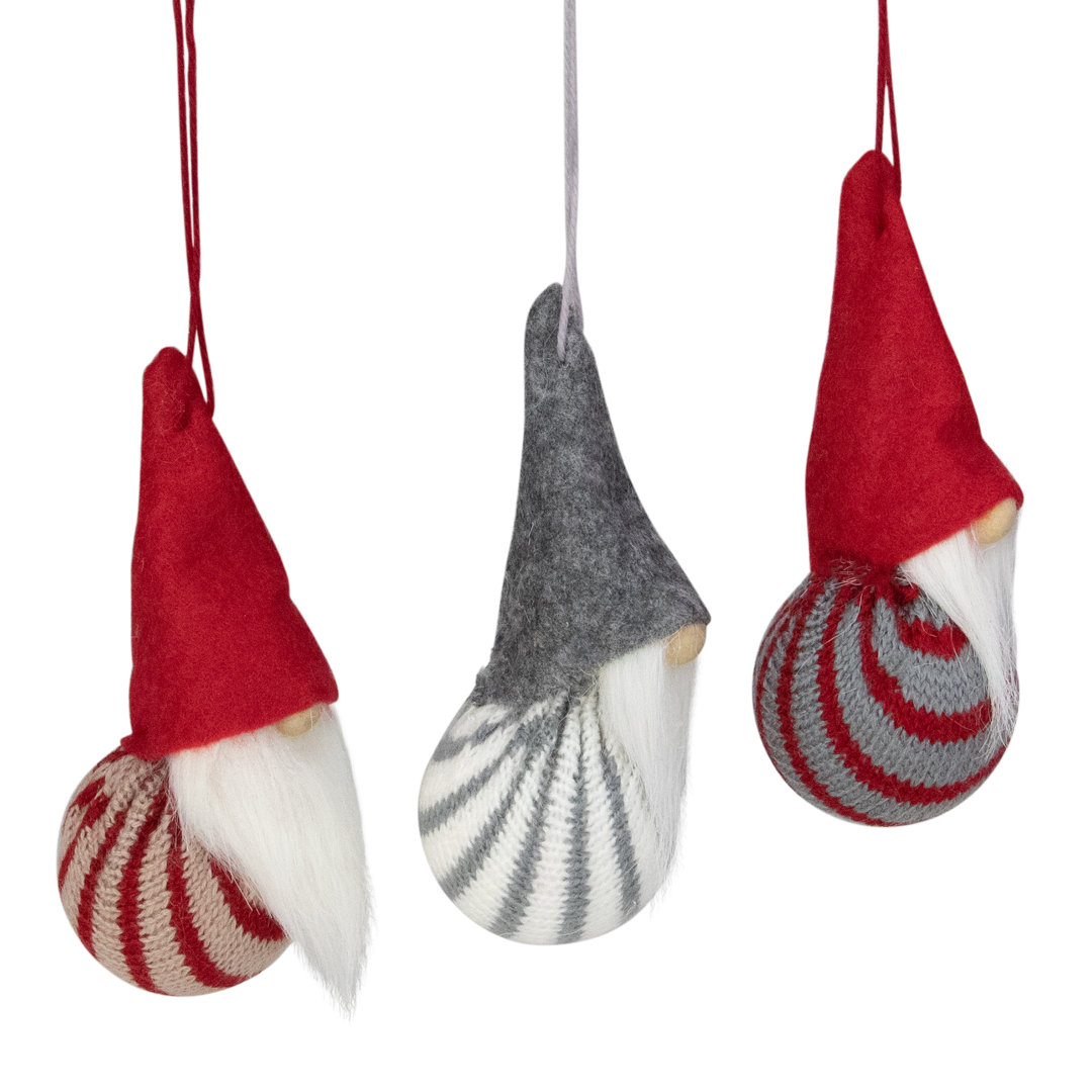Red and Gray Santa Gnome Christmas Ornaments 4.75" (Set of 3) Northlight Seasonal