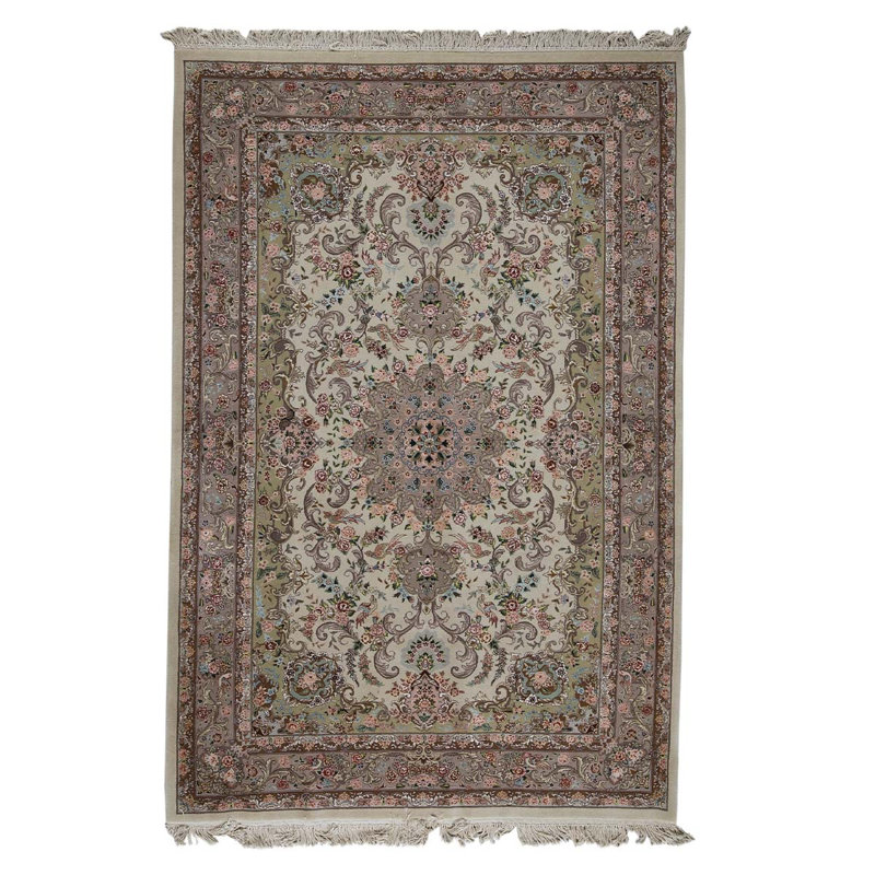 Tapis gris / rouge / brun noué à la main de haute qualité