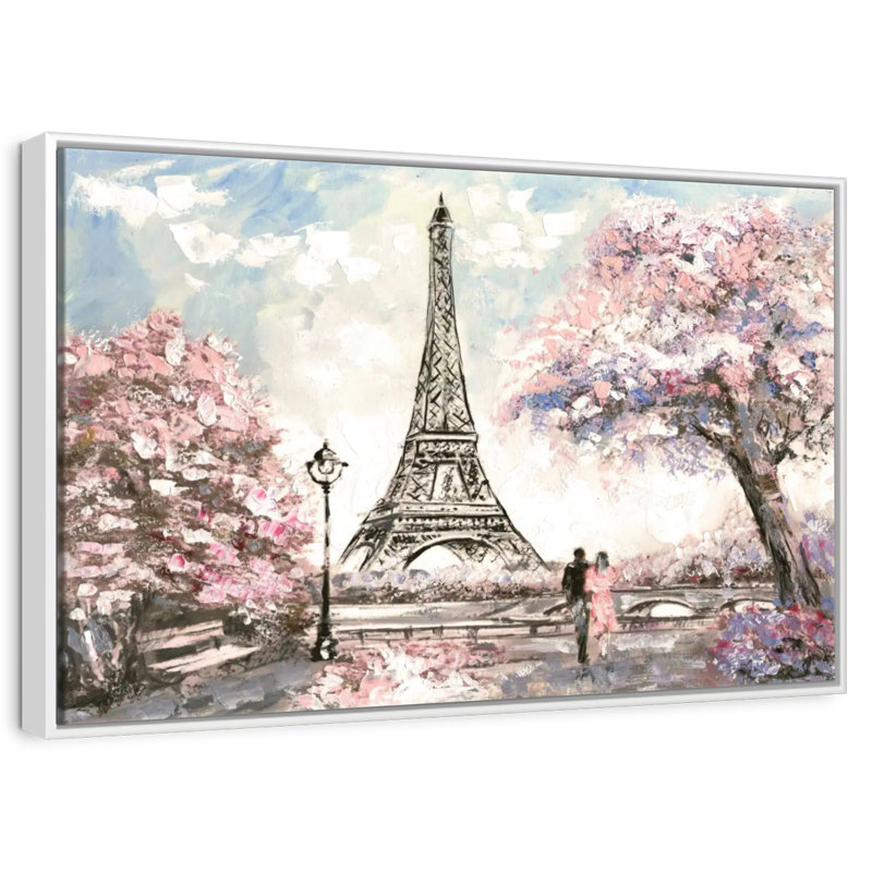 Les amoureux du printemps à Paris, Cadre flottant blanc, 37 po x 25 po