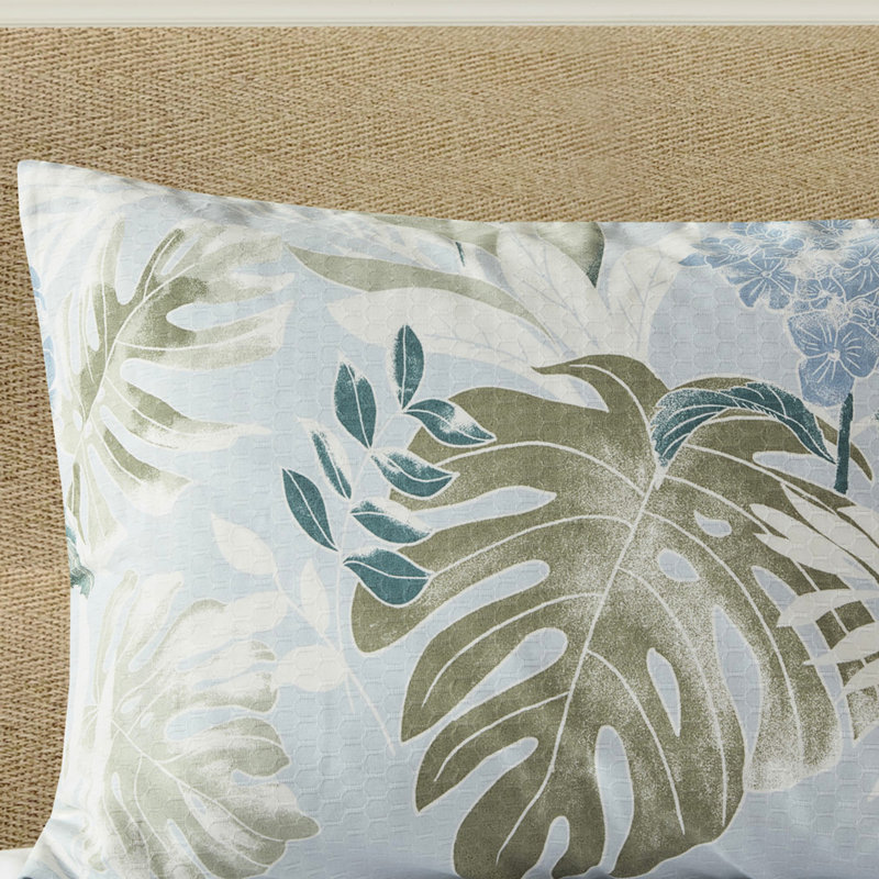 Édredon double bleu avec 6 pièces et coussin décoratif - Imprimé tropical pour un délicieux espace côtier, machine à laver lavable et fascinante