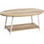 Table basse ovale avec tablette de rangement, grain de bois rustique chêne côtier et structure en métal blanc