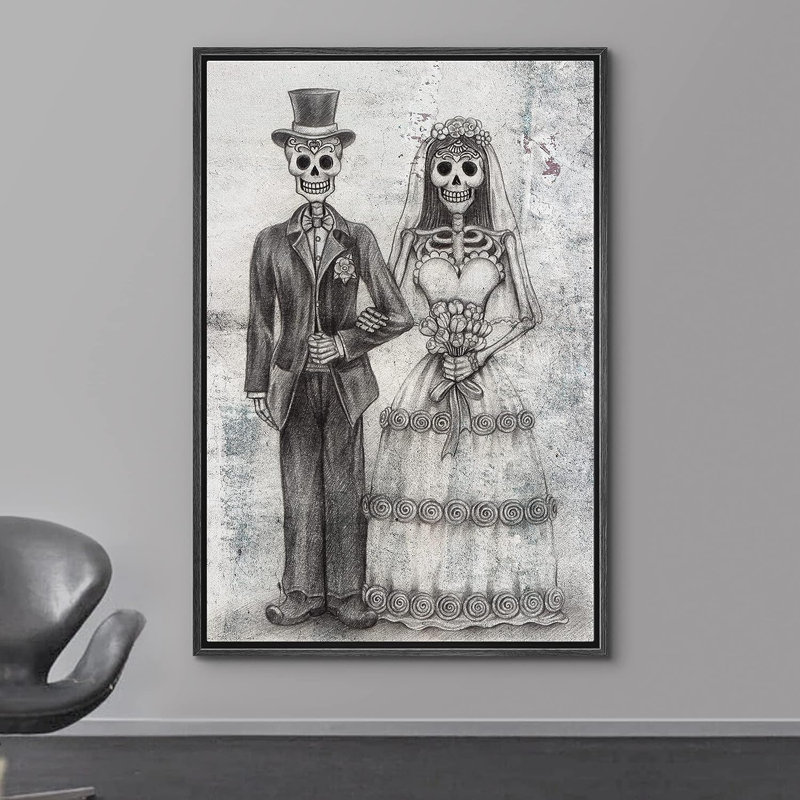 Moody Skull, mariage gothique, crâne de couple, œuvre d'art sur toile encadrée, H 24 po x l 16 po x P 1,5 po