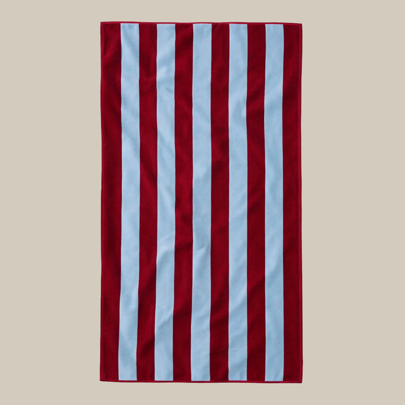 Organic Cotton Striped Beach Towel, Red/Blue Striped