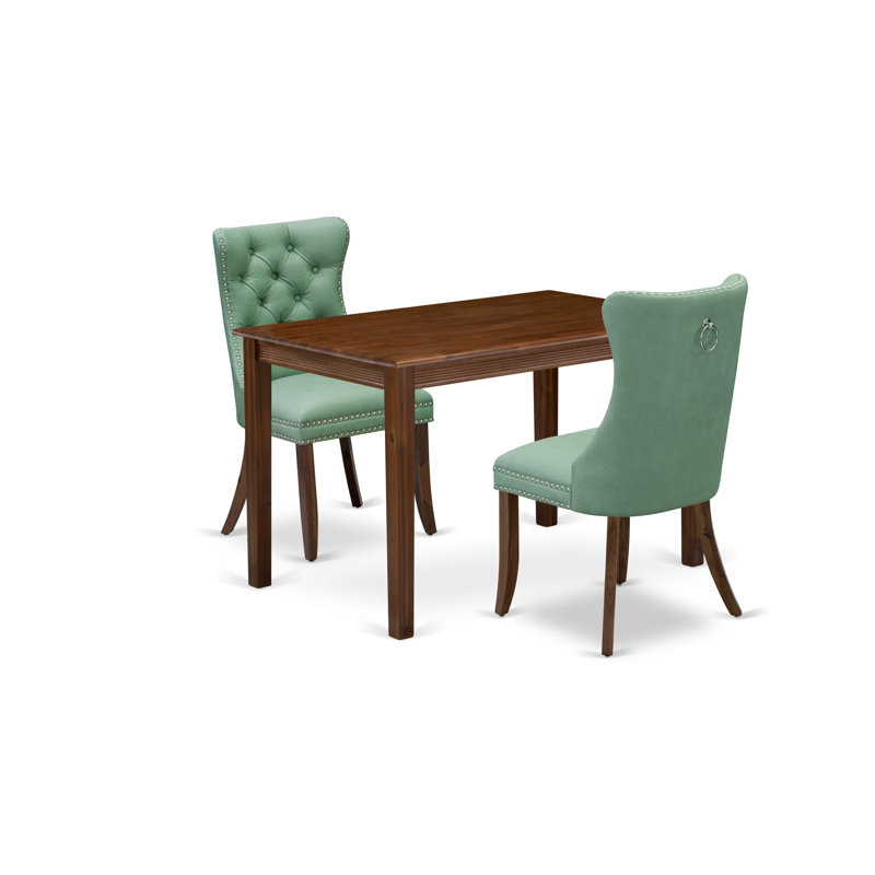 Ensemble de salle à manger 3 pièces comprenant une table de salle à manger rectangulaire moderne et 2 chaises rembourrées, noyer antique