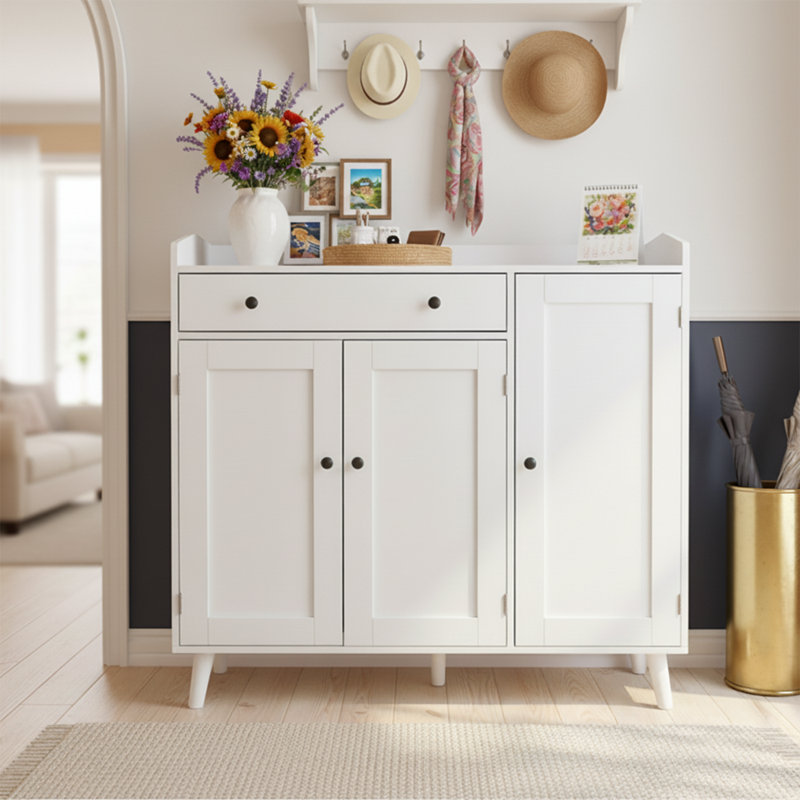 Large Shoe Cabinet Fit Up To Shoe Size 16, Shoe Storage Cabinet With 3 Doors And 1 Drawer, Wooden Shoe Organizer For Entryway