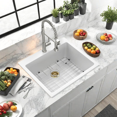 Quartz Composite Drop-In Kitchen Sink 25x22 Inch – Heavy Duty, Non-Porous Quartz, Low Maintenance