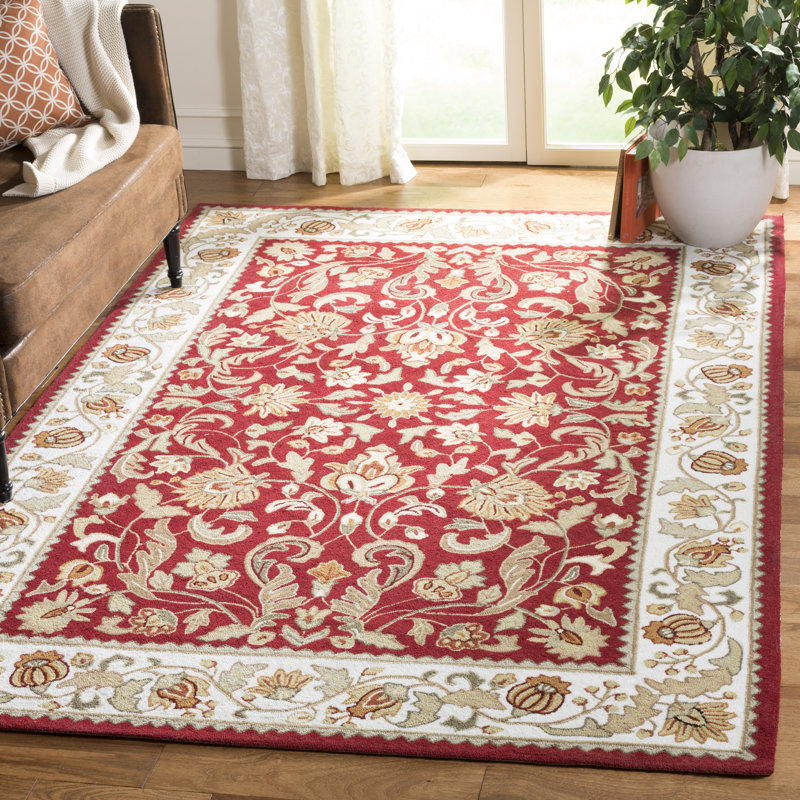 Tapis intérieur / extérieur rouge crocheté à la main Harkins, Rectangle 4 pi x 6 pi