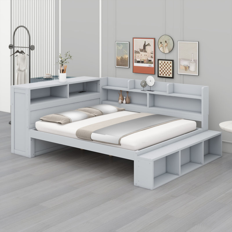 Modern Daybed with Integrated Storage Cabinets and Built-in USB Charging Ports, Gray