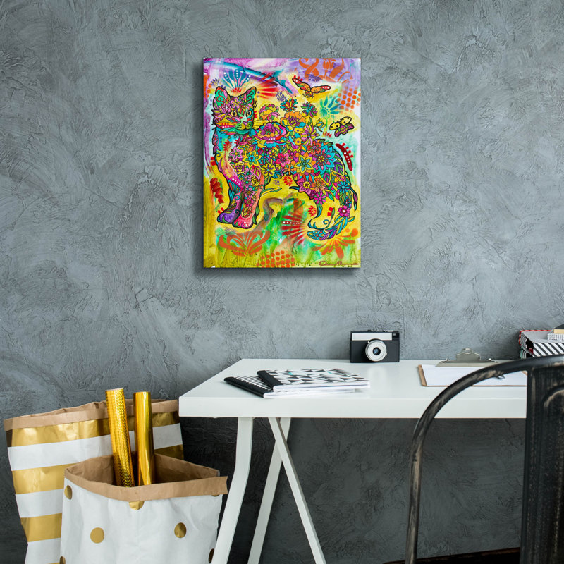 «Flower Kitty» par Dean Russo, art mural sur toile, 40 po x 54 po, H 16 po x l 12 po x P 0,75 po