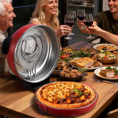 Four à pizza, machine à pizza électrique de 14 po, cuiseur à pizza électrique de 1 600 W avec pierre de cordiérite, contrôle de la température à 5 modes, fenêtre de visualisation pour une cuisson précise, chauffe jusqu'à 698 ˚F, pour la cuisine à domicile
