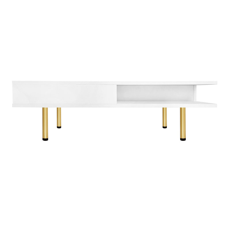 Table basse exquise à haute brillance avec 4 pieds et 2 petits tiroirs, table centrale carrée à 2 niveaux pour le salon