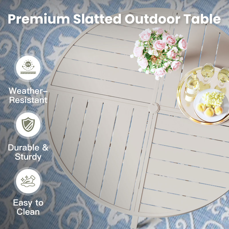 53.1" Round Outdoor Patio Dining Table, Beige