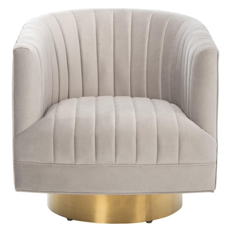 Tetrault Velvet Swivel Barrel Chair, Pale Taupe