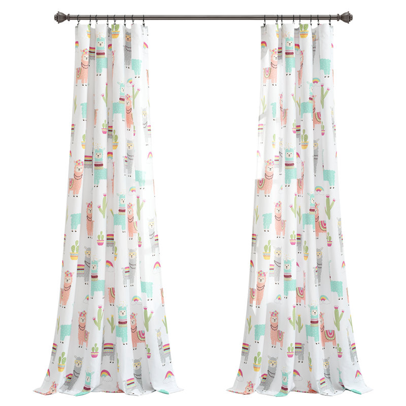 Paire de rideaux semi-transparents Lush Decor Southwest Llama Cactus (ensemble de 2), Blanc / rosé