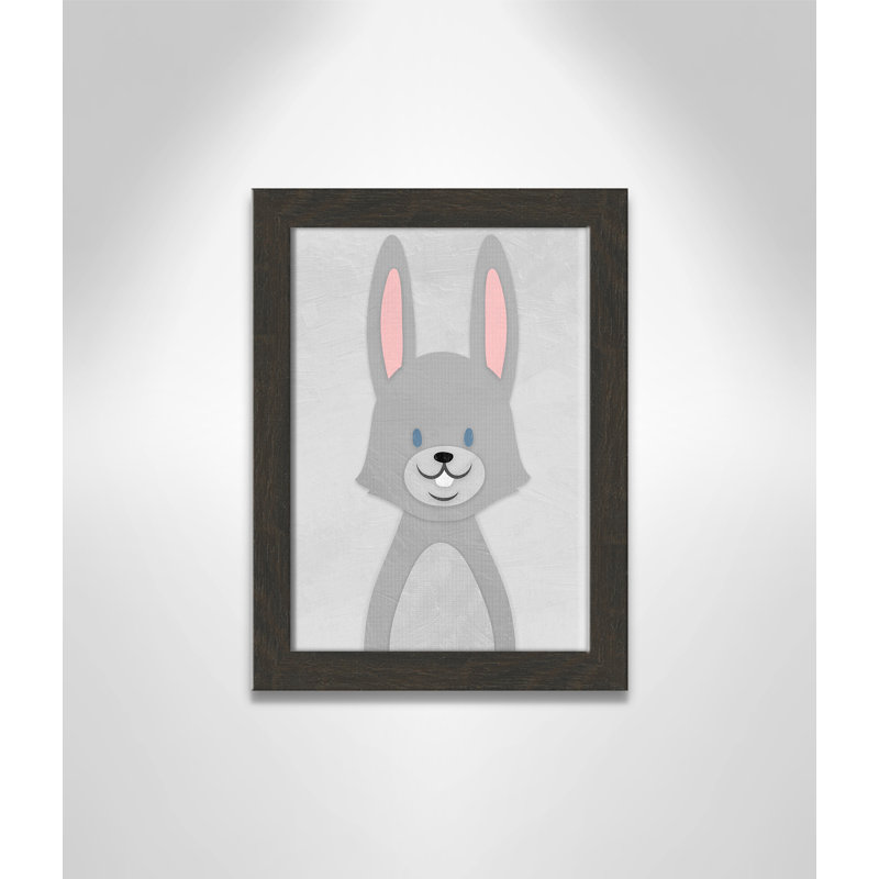 Art de lapin joyeux, H 14 po x l 10 po x P 0,6 po, Encadré plat à grain de bois noir