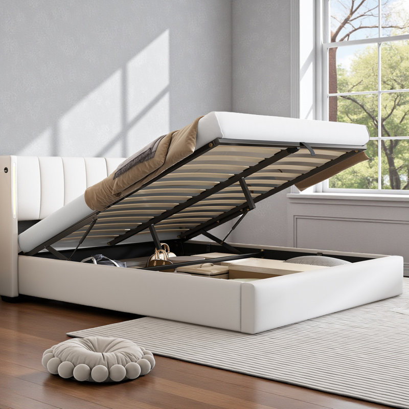 Donan Upholstered Ottoman Storage Bed, Double (4'6), White