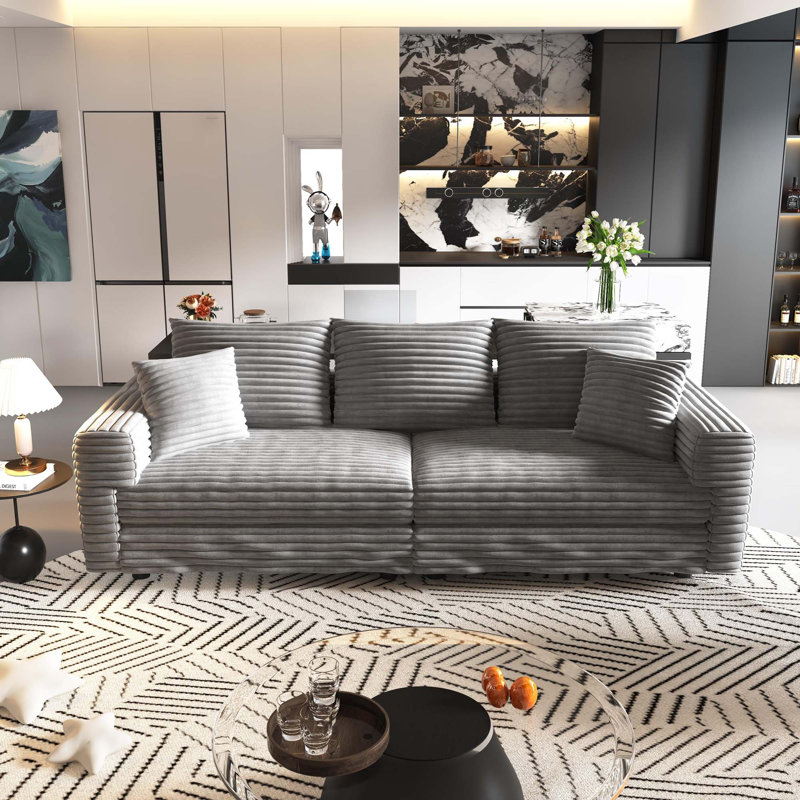 Canapé 3 places Corduroy, H 25,6 po x l 82,7 po x P 35,4 po, 3, Gris
