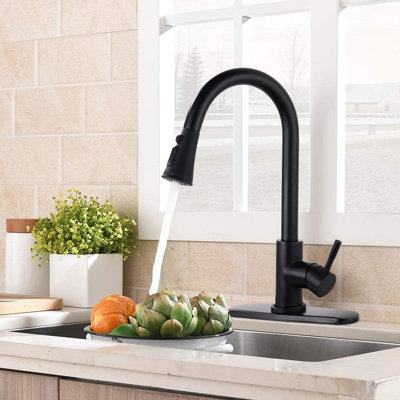 Robinet de cuisine rétractable à poignée simple avec accessoires