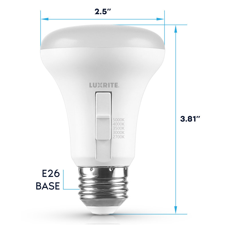 Ampoule DEL Luxrite BR20 7W = 78W 5CCT 2700K 3000K 3500K 4000K 5000K, intensité variable, 550 lumens, ampoule DEL à culot moyen homologuée UL, paquet de 12 à culot moyen E26