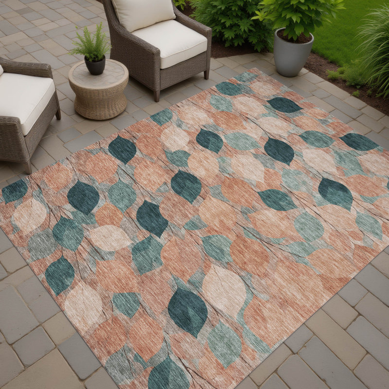 Machine Washable Indoor/Outdoor Chantille ACN2444 Floral Rug, 5' x 7'6", Copper