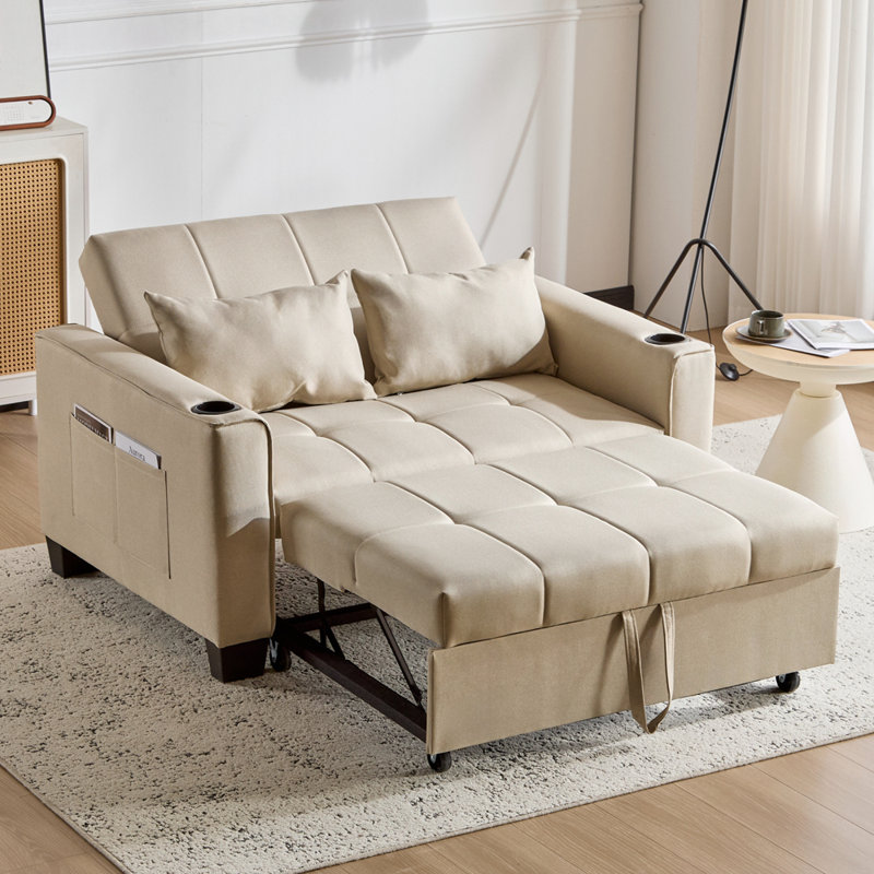 2 Seater Fabric Sleeper, Beige