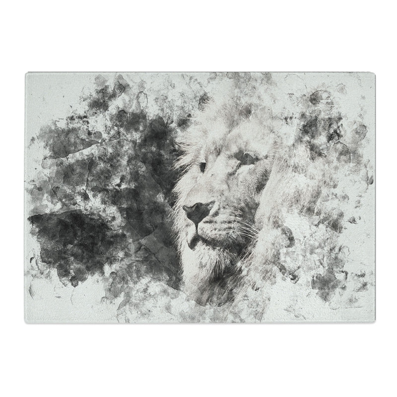 Tempered Glass Portrait of a Proud Lion Chopping Board, 28.5 cm x 39 cm