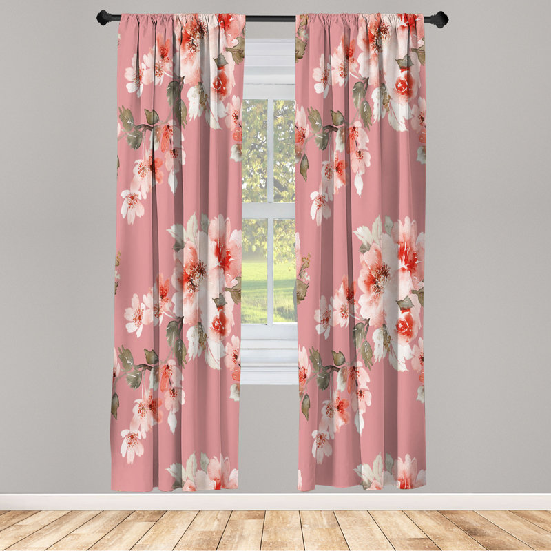 Microfiber Floral Semi-Sheer Rod Pocket Curtain Panels, 28" W x 84" L, Baby Pink